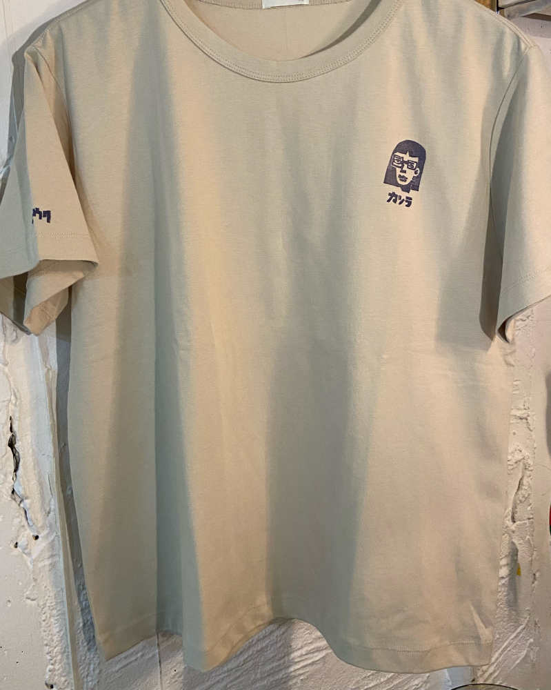 KATSURA MOURI : T-Shirt (Natural/Beige + Navy Blue Stamp)