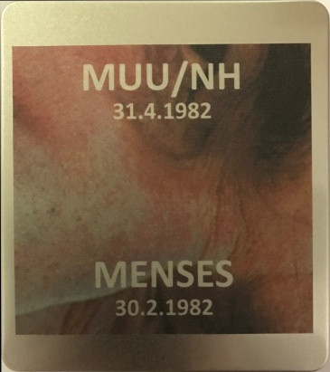 M.B. : MUU/NH 31.4.1982 / Menses 30.2.1982